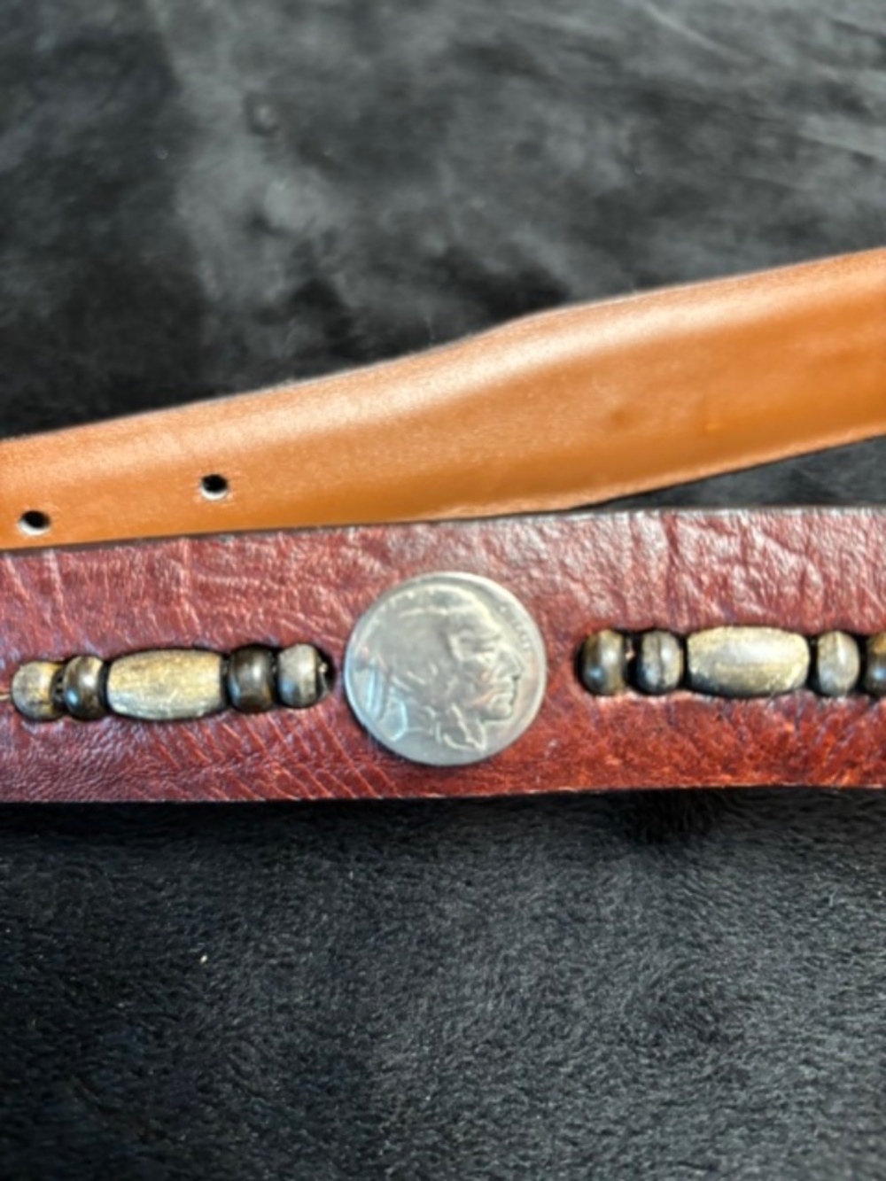 Orris Mens Belt 38 w/ Buffalo& Indian head accent Conchos